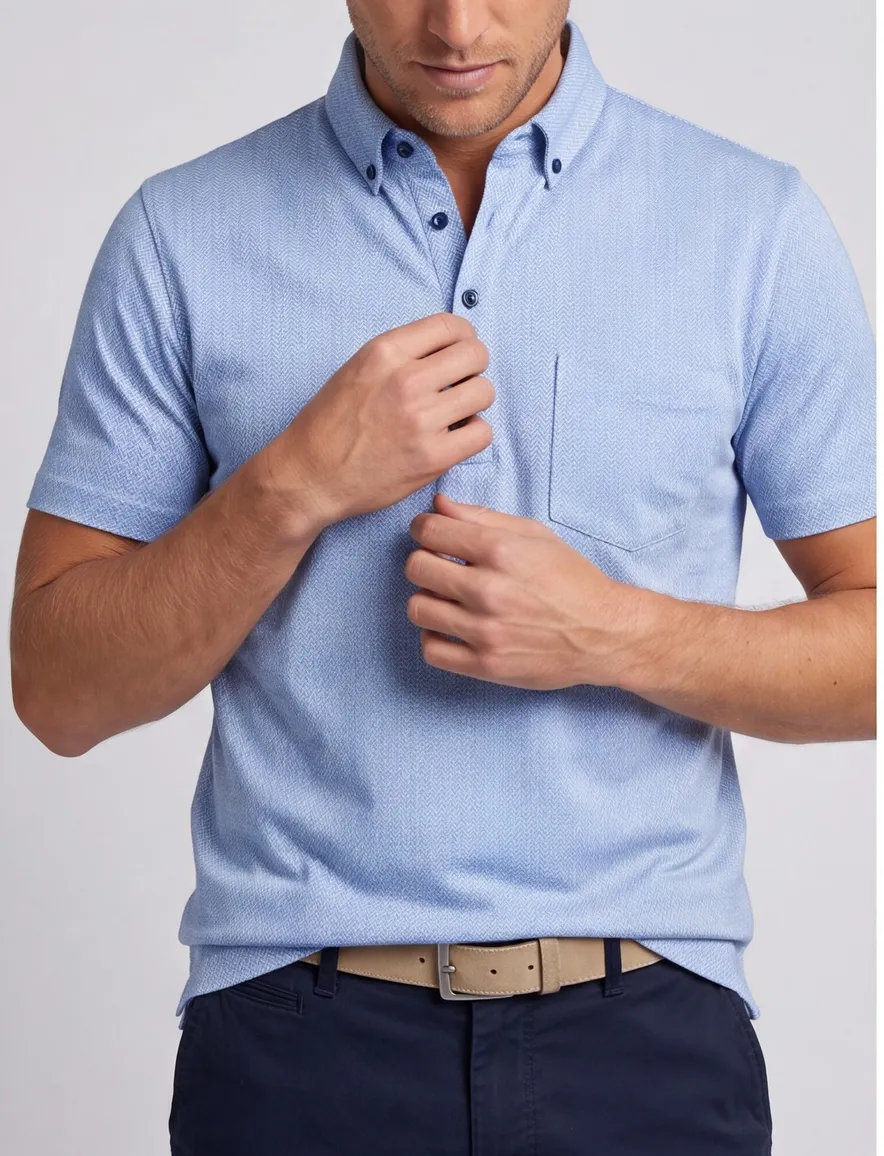Blue Industry polo blauw wave patroon korte mouw