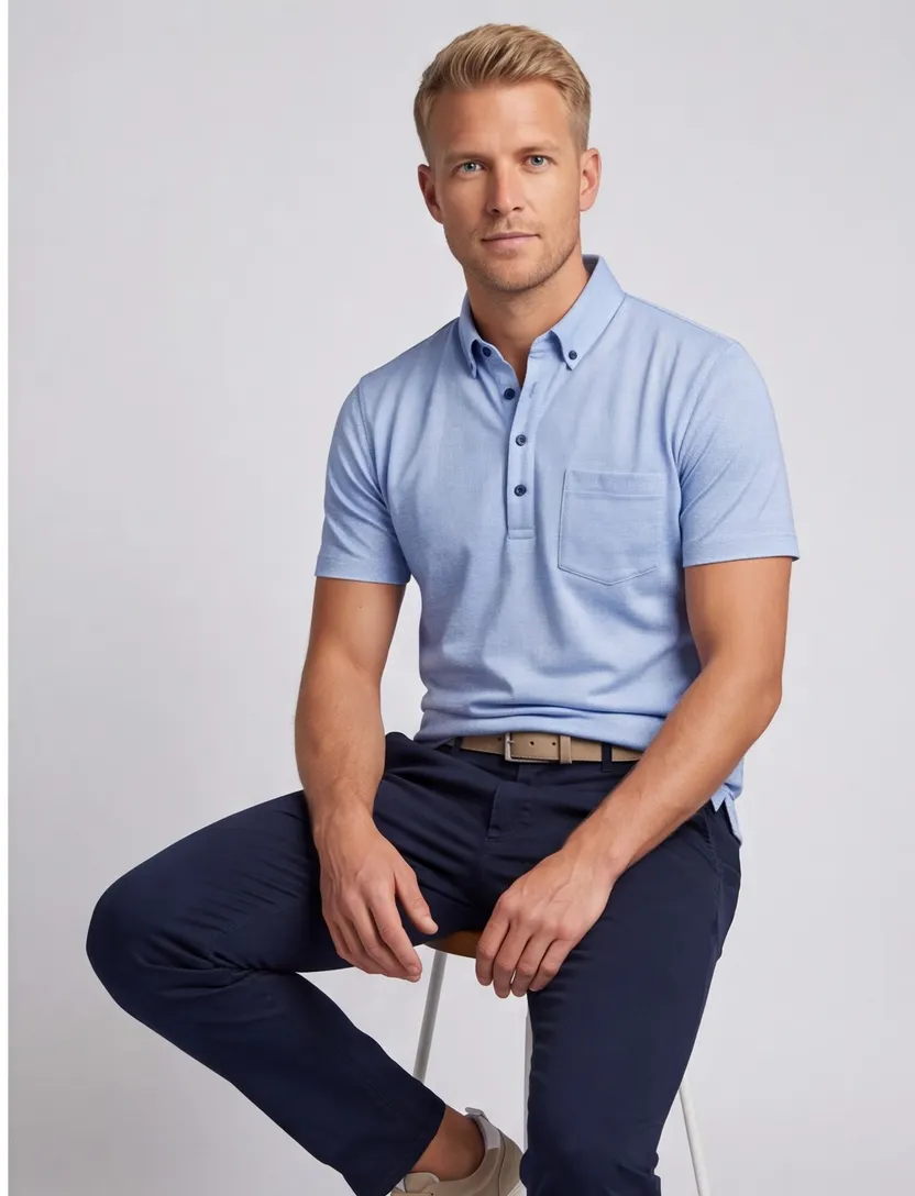 Blue Industry polo blauw patroon katoen