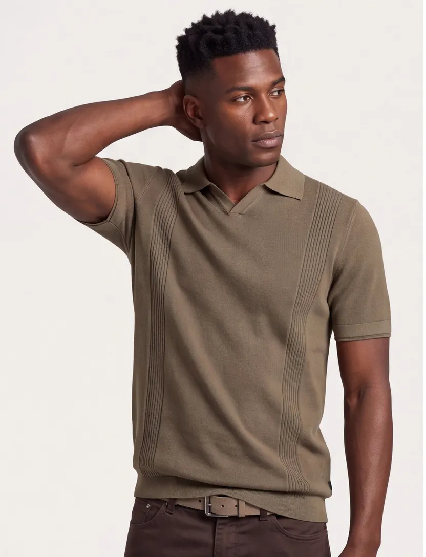 Blue Industry polo khaki korte mouw knitted