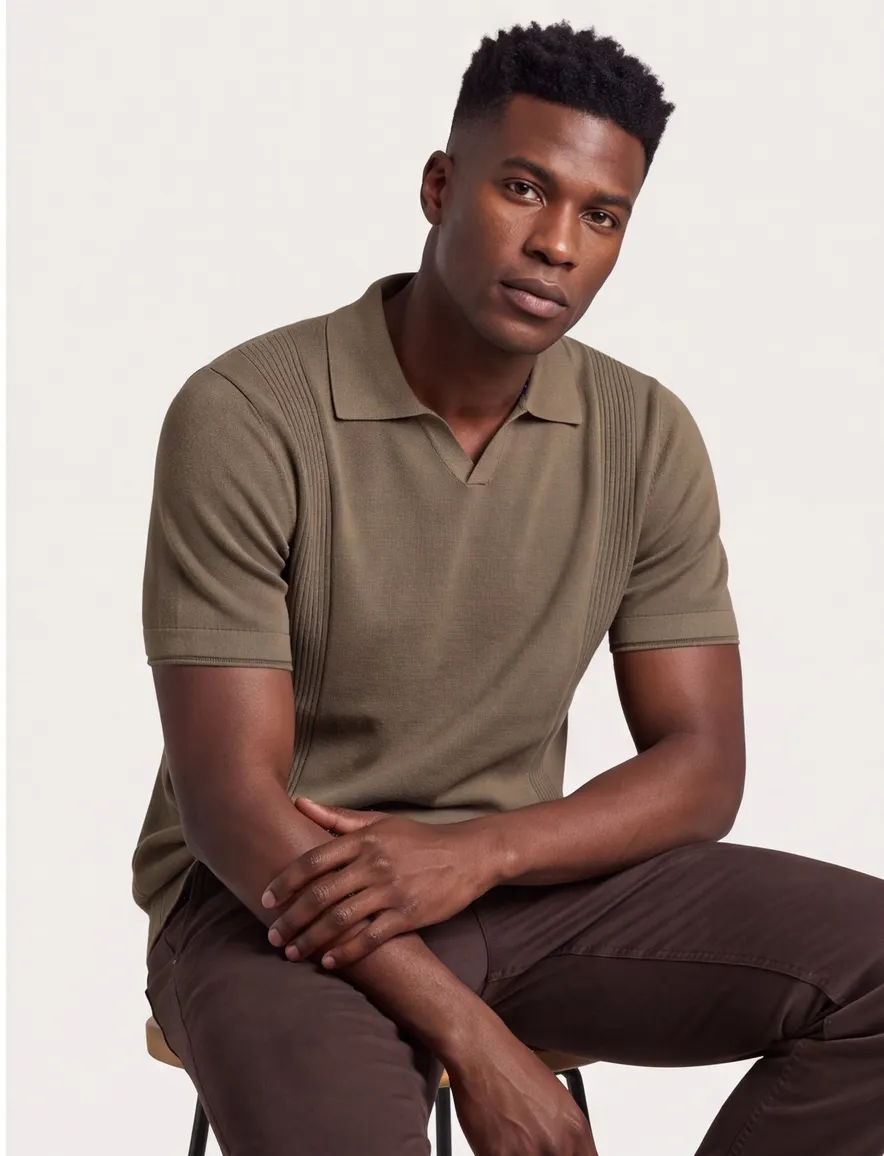 Blue Industry polo khaki korte mouw effen