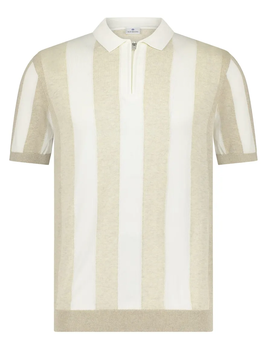 Blue Industry polo beige gestreept met rits