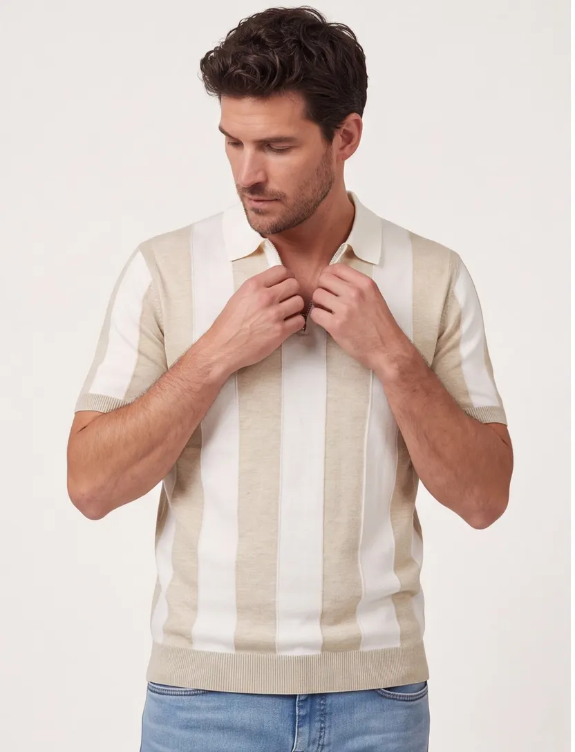 Blue Industry polo beige gestreept met boord