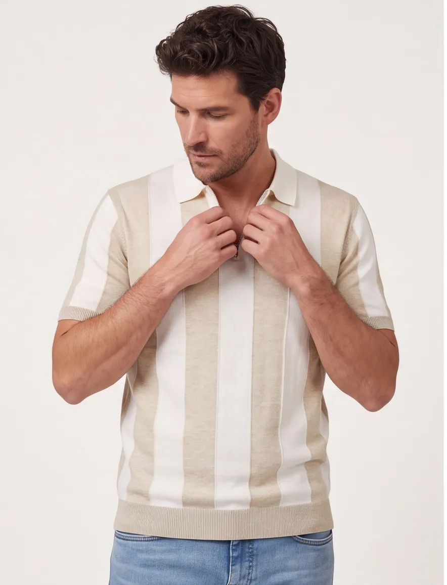 Blue Industry polo beige gestreept met rits