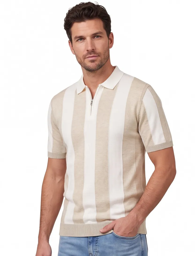 Blue Industry polo beige gestreept met boord