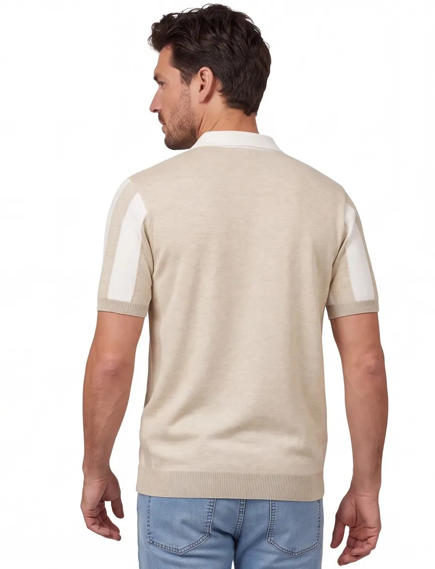 Blue Industry polo beige gestreept met rits