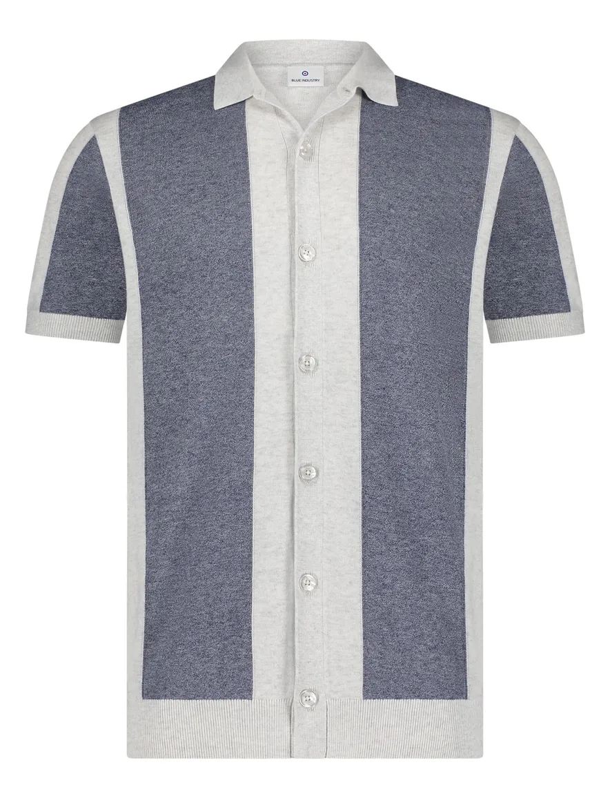 Blue Industry polo blauw wit fijn gebreid