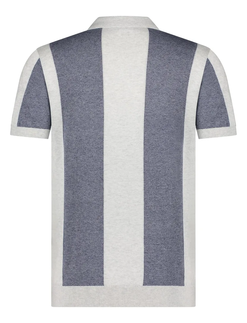 Blue Industry polo blauw wit fijn gebreid gestreept