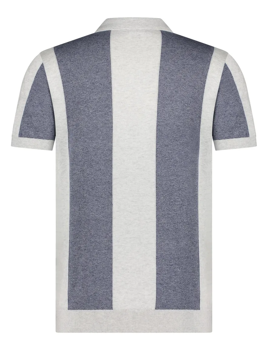 Blue Industry polo blauw wit fijn gebreid