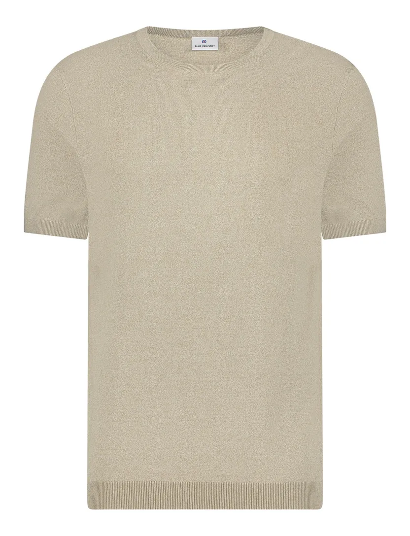 Blue Industry T-shirt beige met boord effen