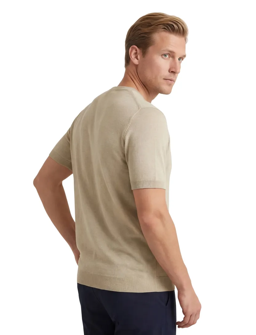 Blue Industry T-shirt beige met boord effen