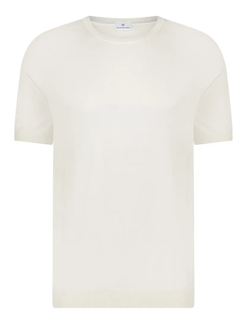 Blue Industry T-shirt creme effen met boord viscose