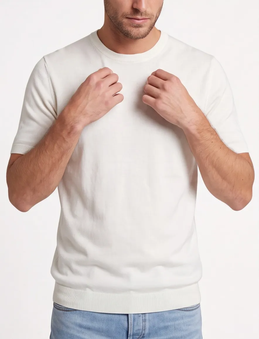 Blue Industry T-shirt creme effen met boord