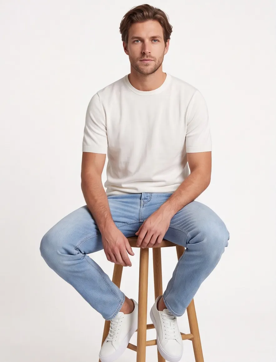 Blue Industry T-shirt creme effen met boord