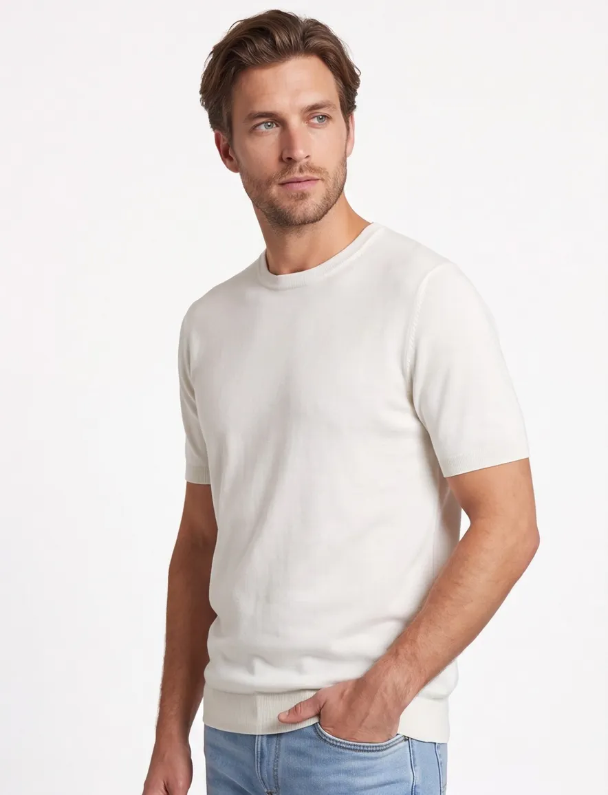 Blue Industry T-shirt creme effen met boord