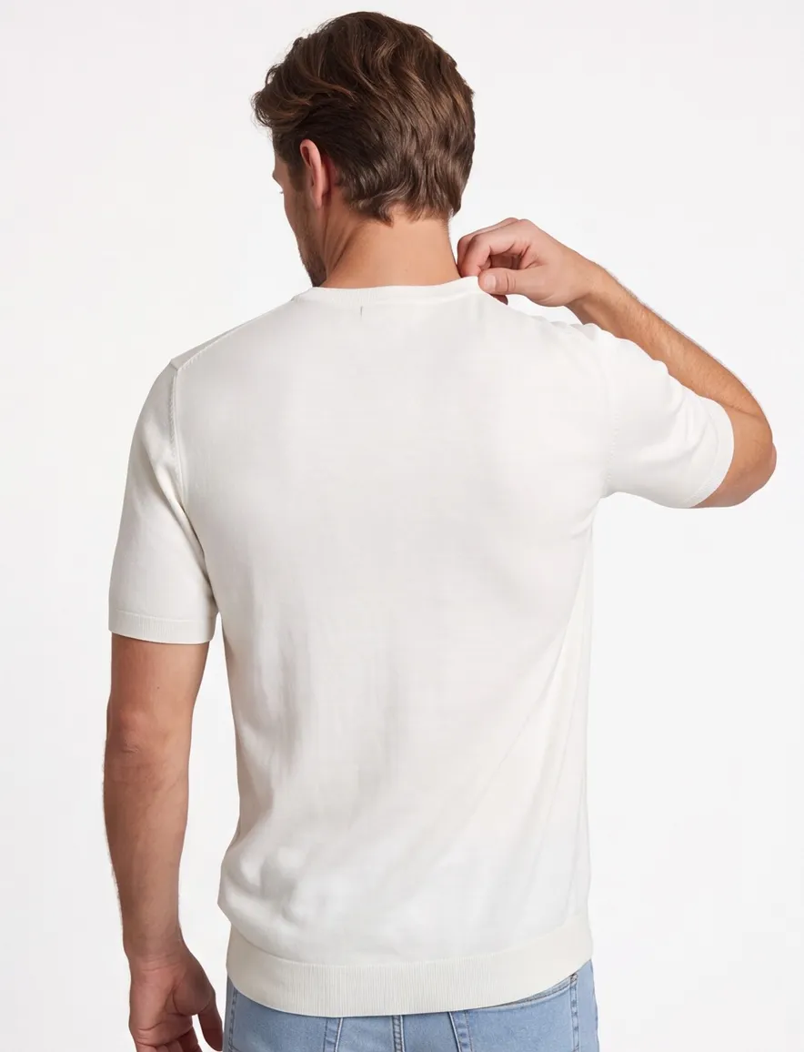 Blue Industry T-shirt creme effen met boord