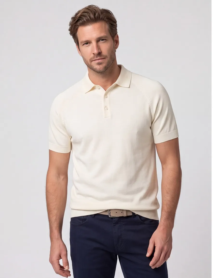 Blue Industry polo creme met boord effen