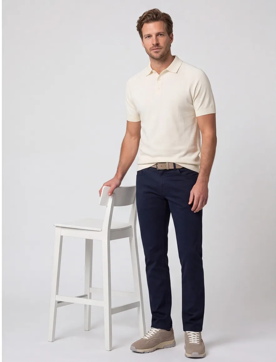 Blue Industry polo creme met boord effen