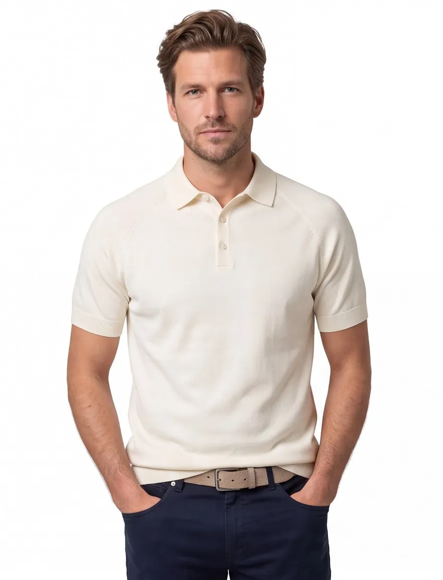 Blue Industry polo creme met boord effen