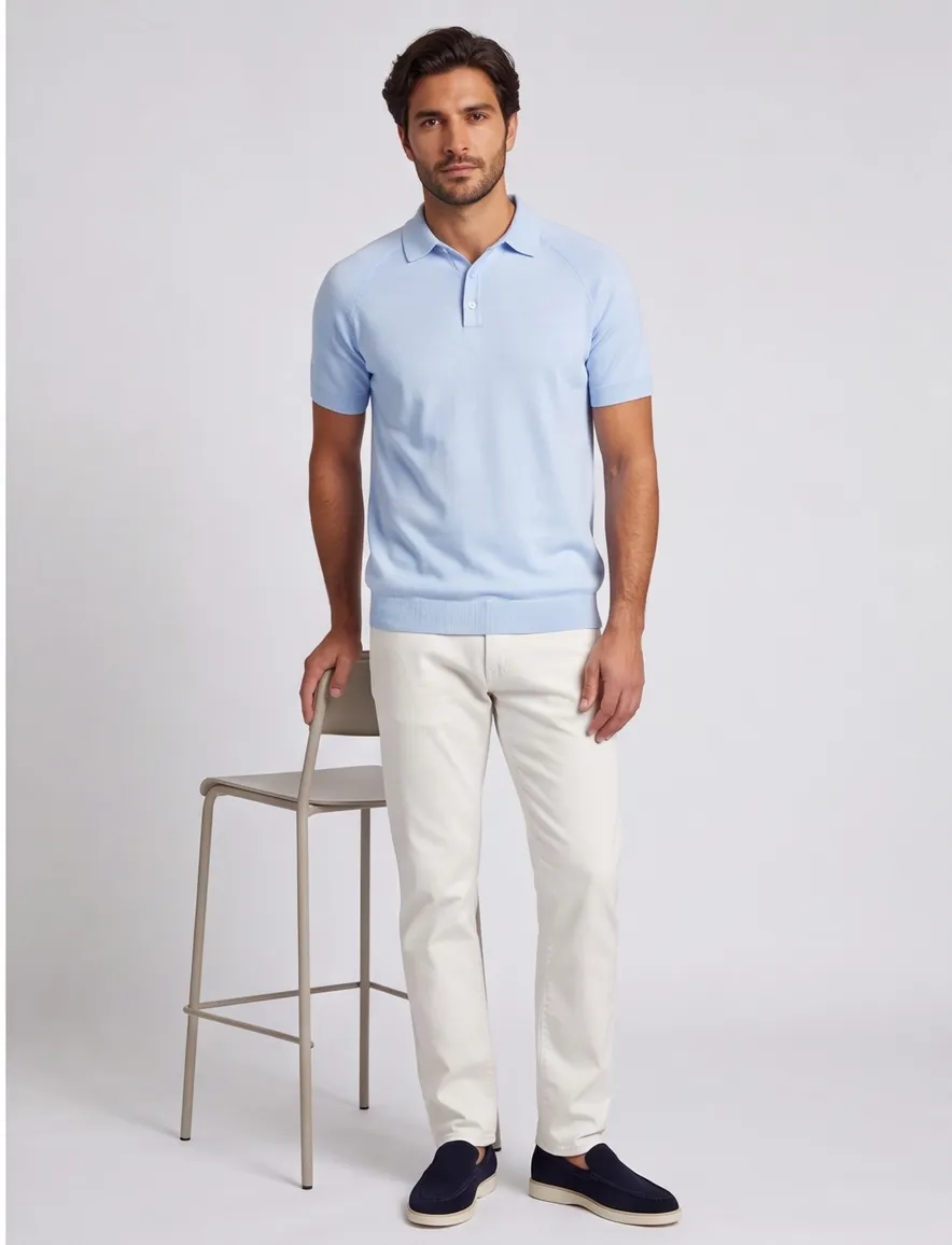 Blue Industry polo lichtblauw met boord effen