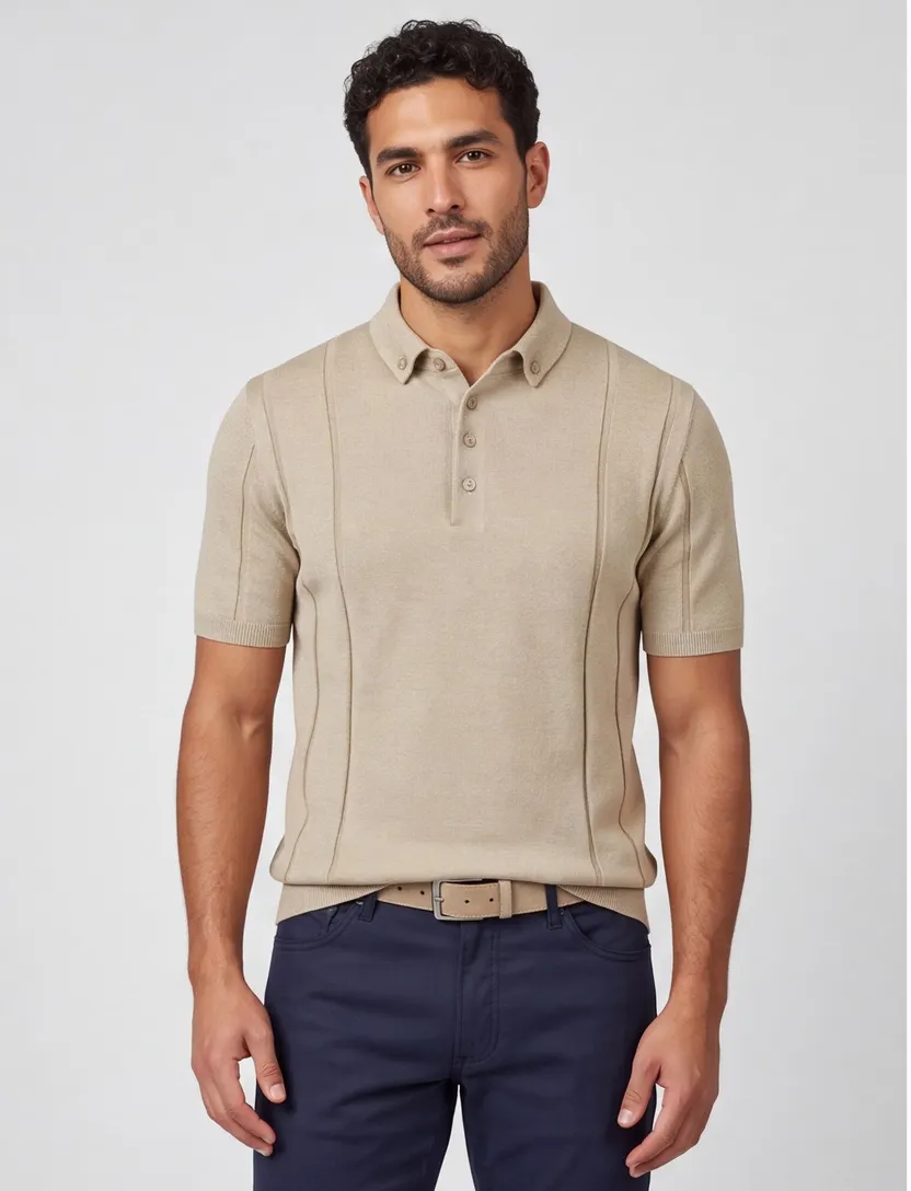 Blue Industry polo beige 4 knoops effen