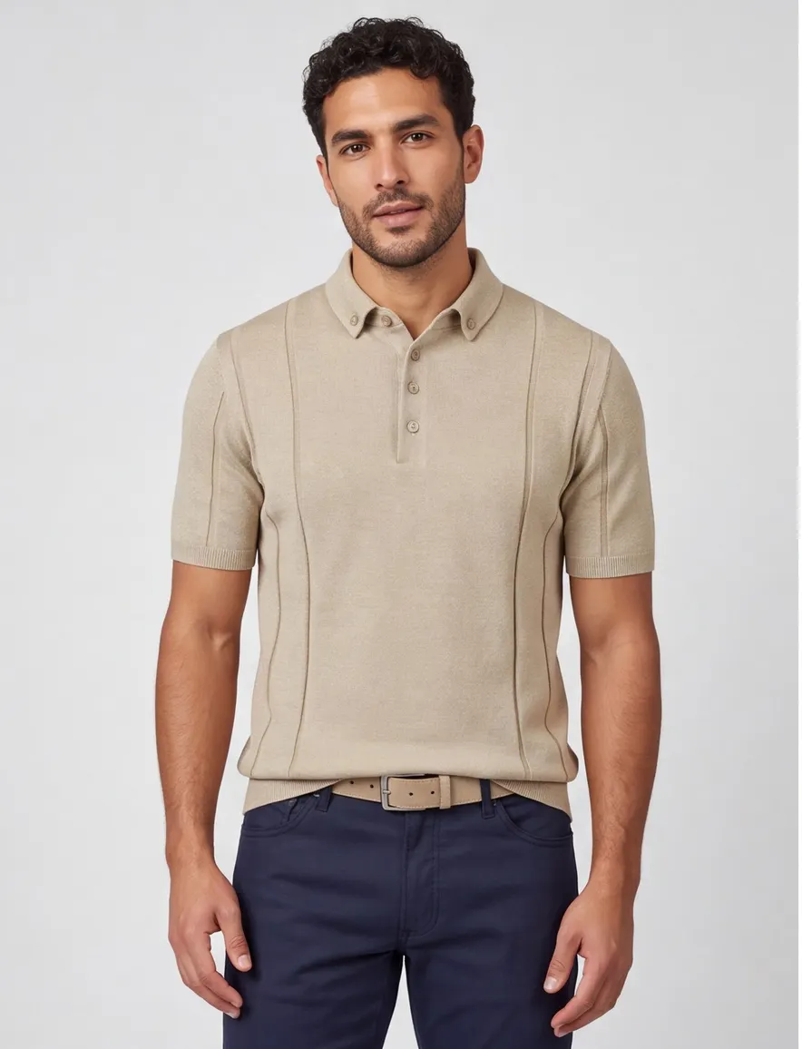 Blue Industry polo beige 4 knoops structuur