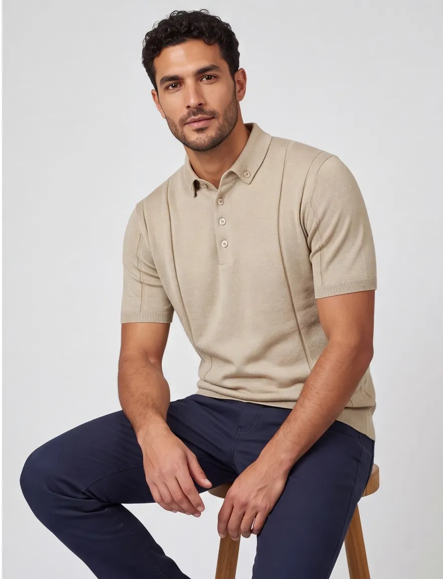 Blue Industry polo beige 4 knoops structuur