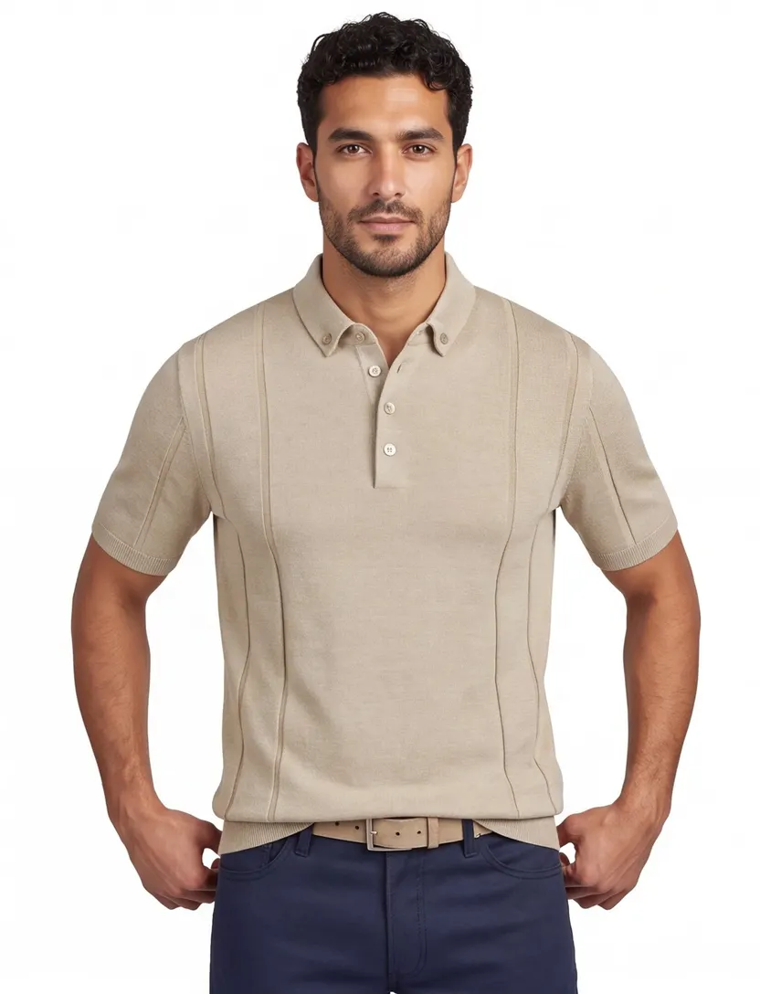 Blue Industry polo beige 4 knoops effen