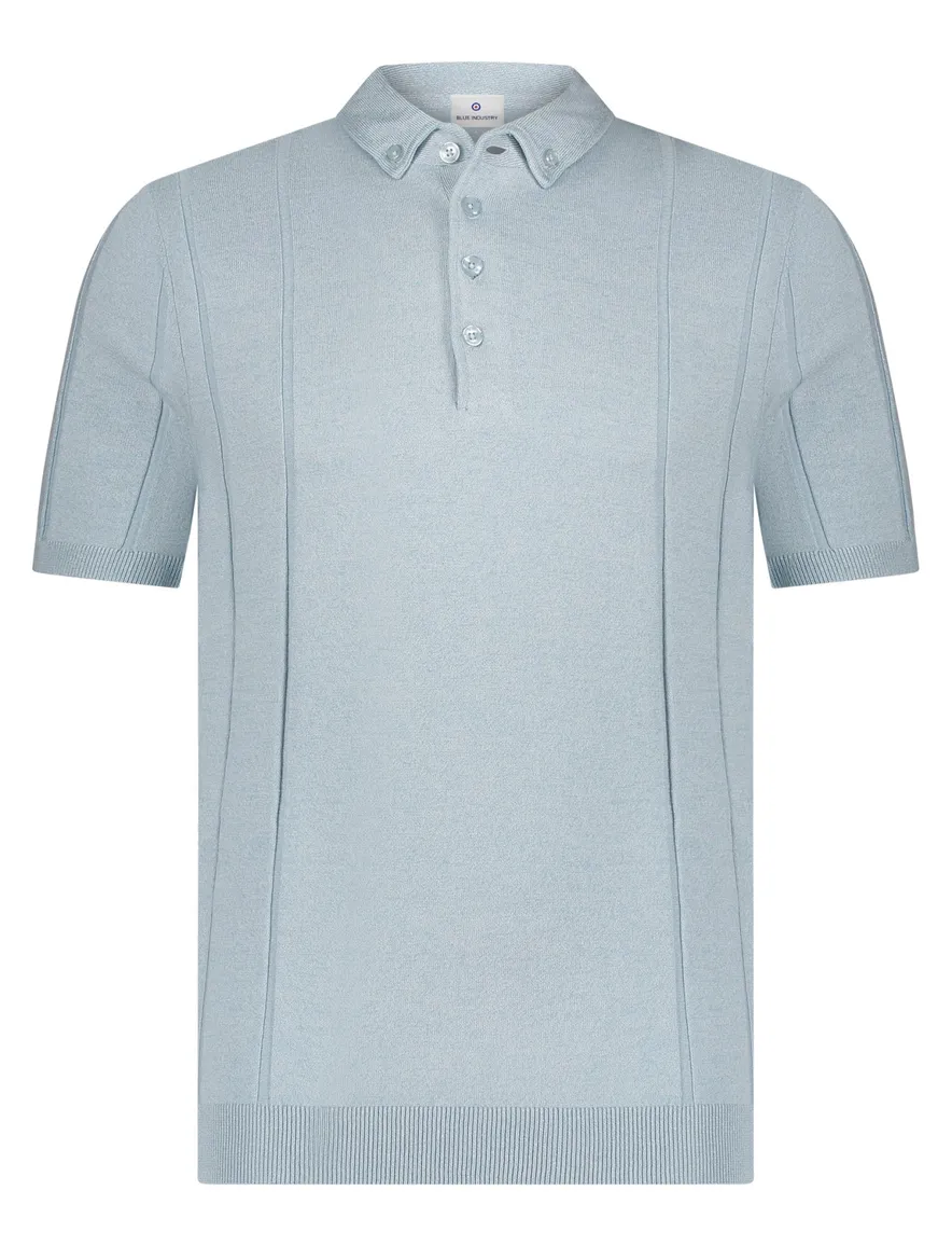 Blue Industry polo lichtblauw 4 knoops structuur
