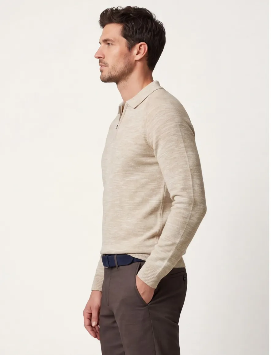 Blue Industry polo lange mouw beige rits