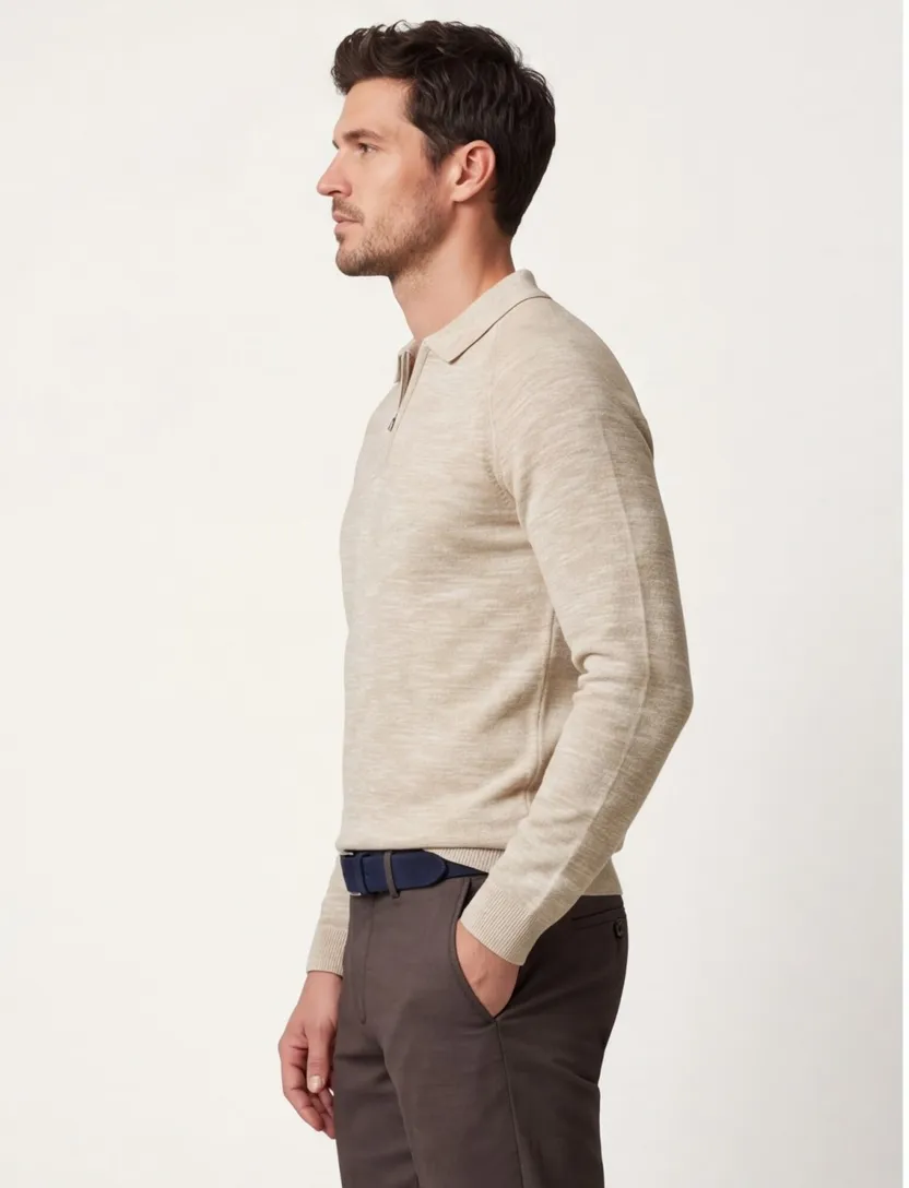 Blue Industry polo lange mouw beige