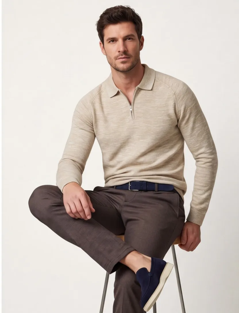 Blue Industry polo lange mouw beige