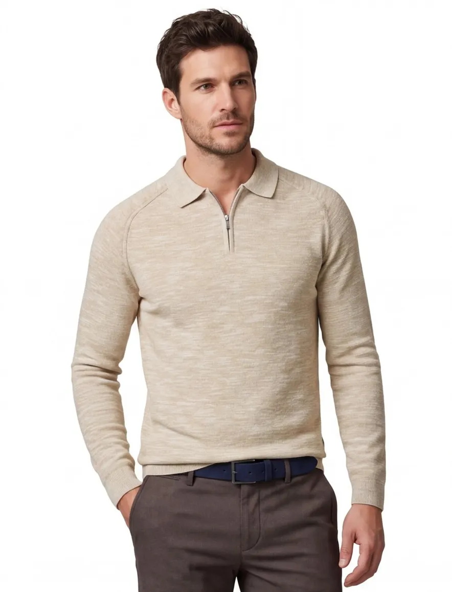Blue Industry polo lange mouw beige rits