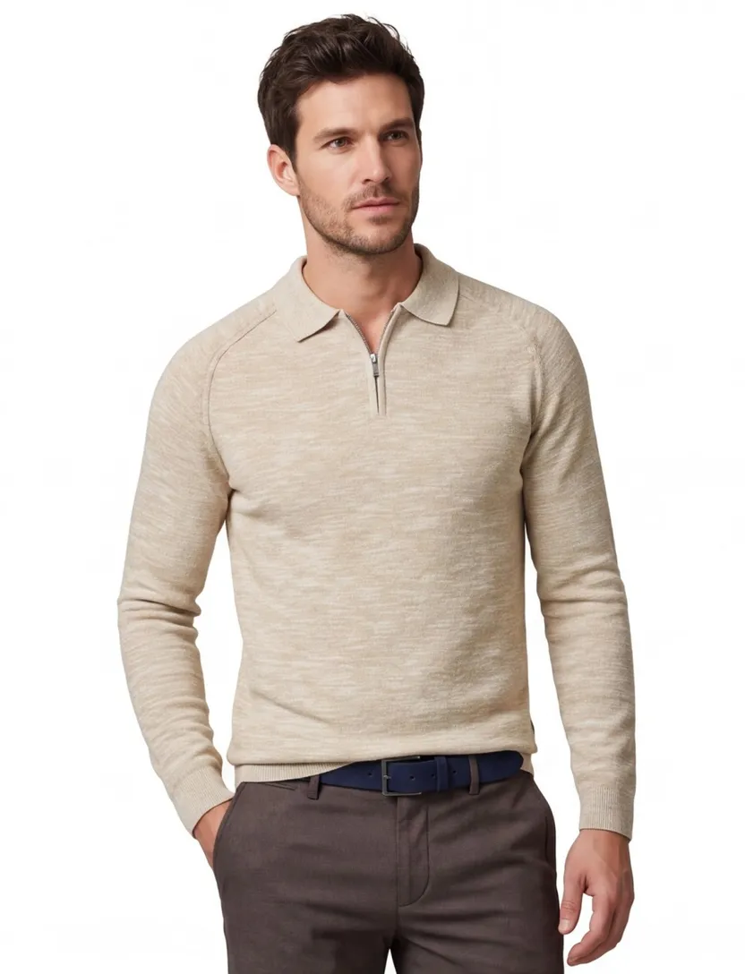 Blue Industry polo lange mouw beige