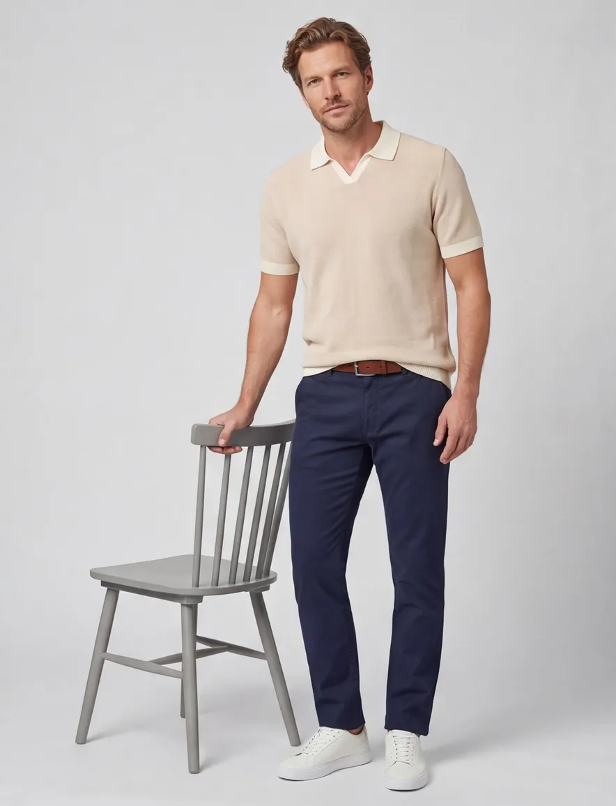 Blue Industry polo beige korte mouw pique