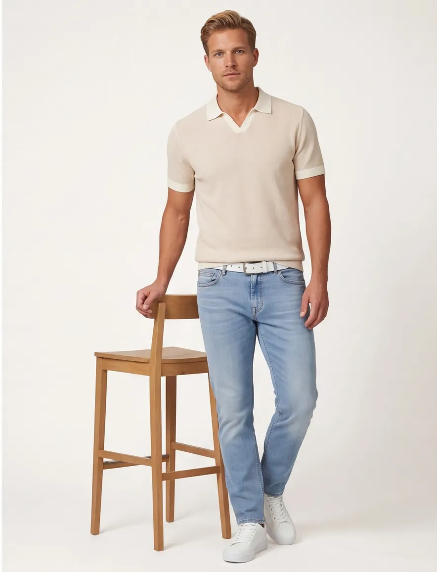 Blue Industry polo beige korte mouw