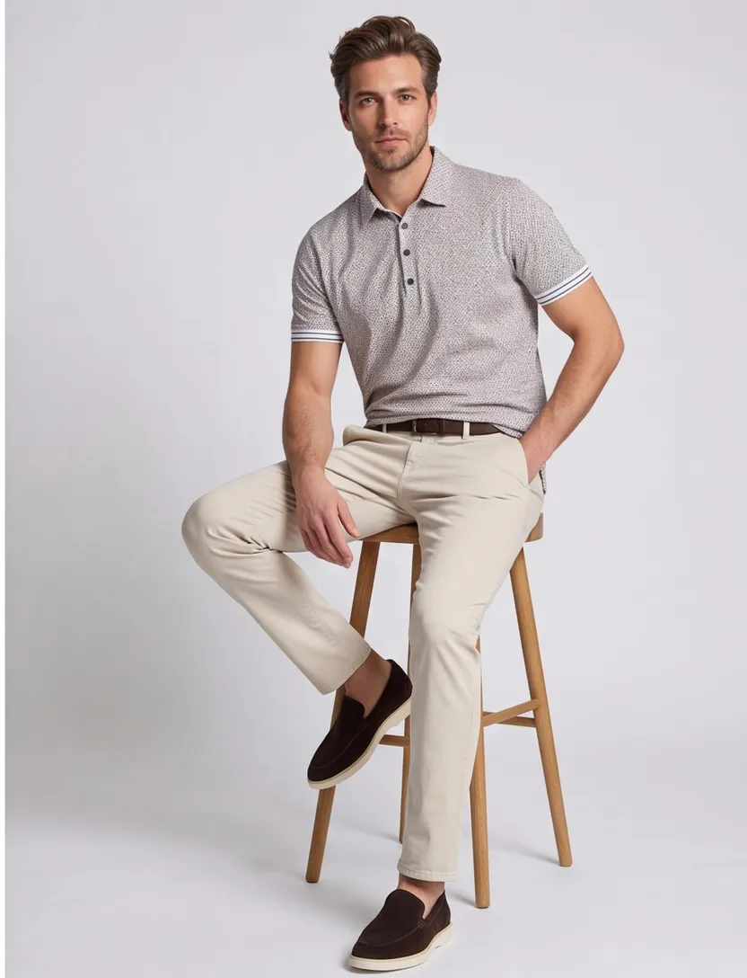 Blue Industry polo blauw bruin geprint