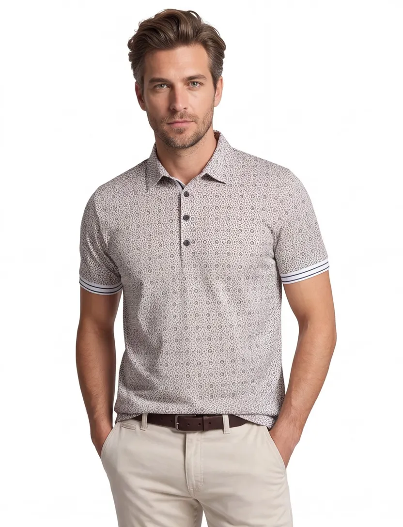 Blue Industry polo blauw bruin geprint