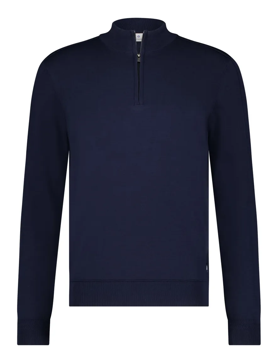 Blue Industry trui donkerblauw half zip effen