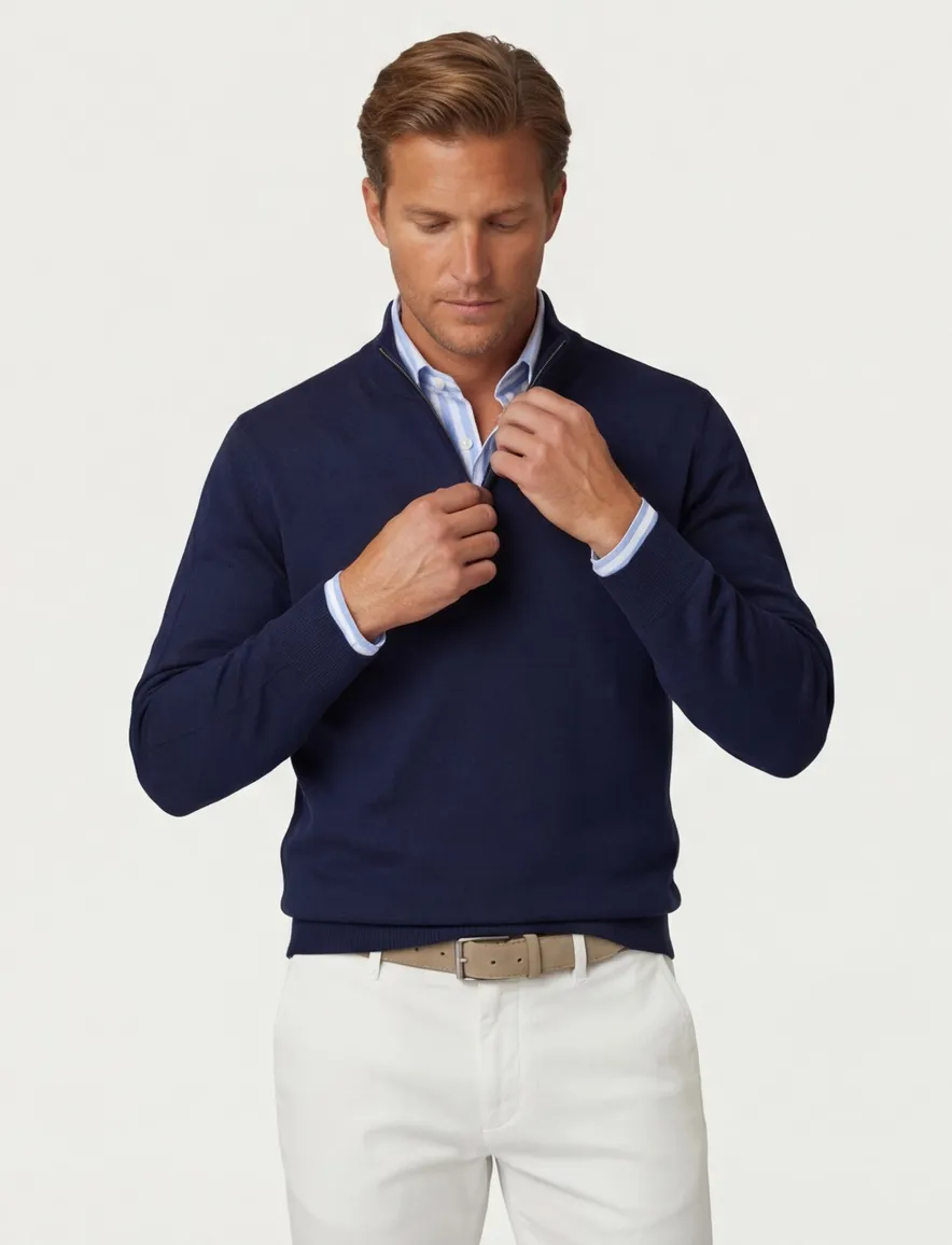 Blue Industry trui donkerblauw half zip effen