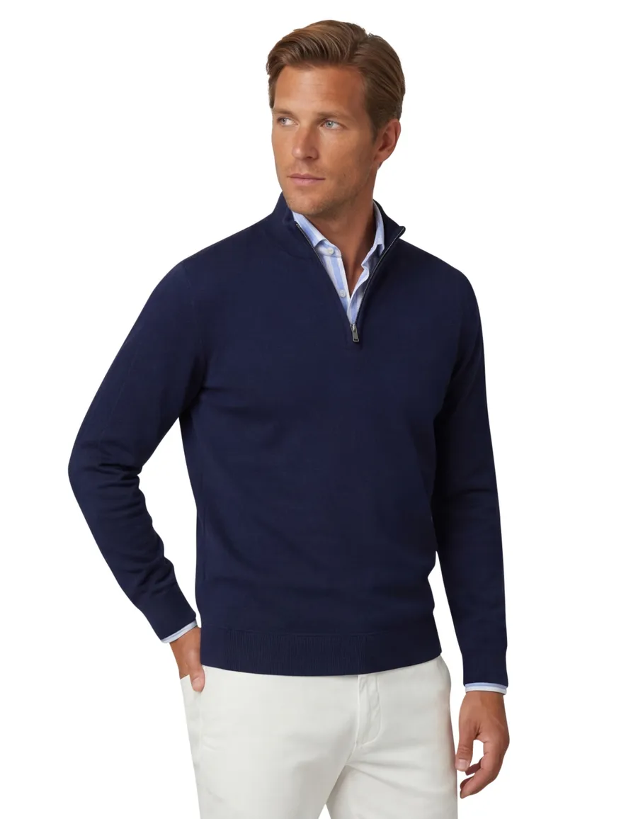 Blue Industry trui donkerblauw half zip effen