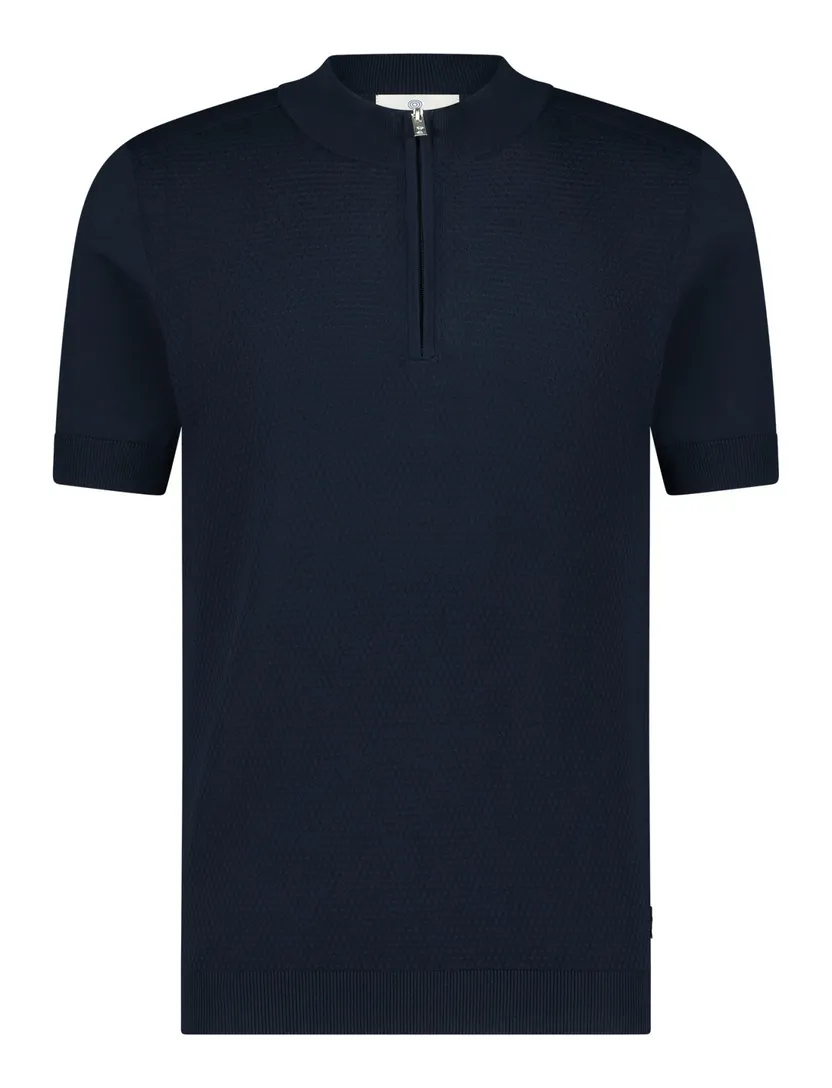 Blue Industry polo donkerblauw rits effen