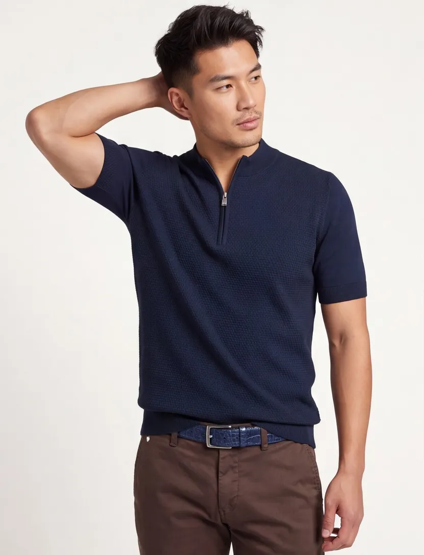 Blue Industry polo donkerblauw rits effen