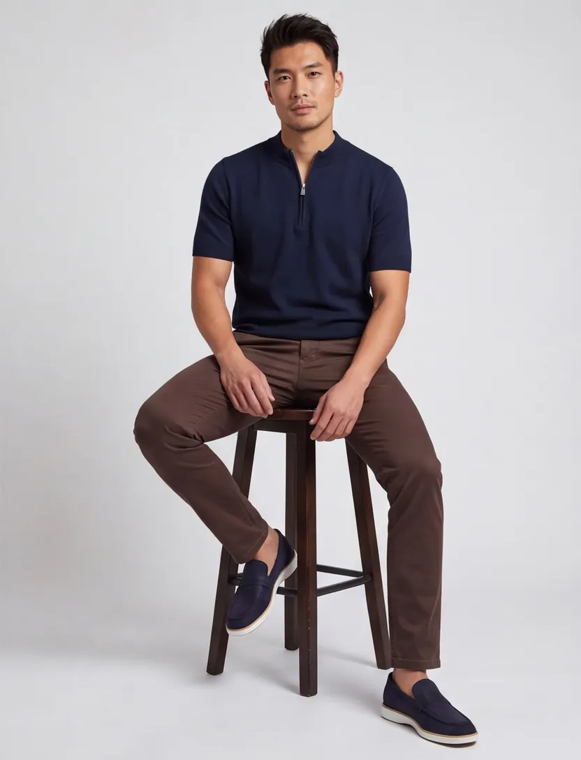 Blue Industry polo donkerblauw rits effen