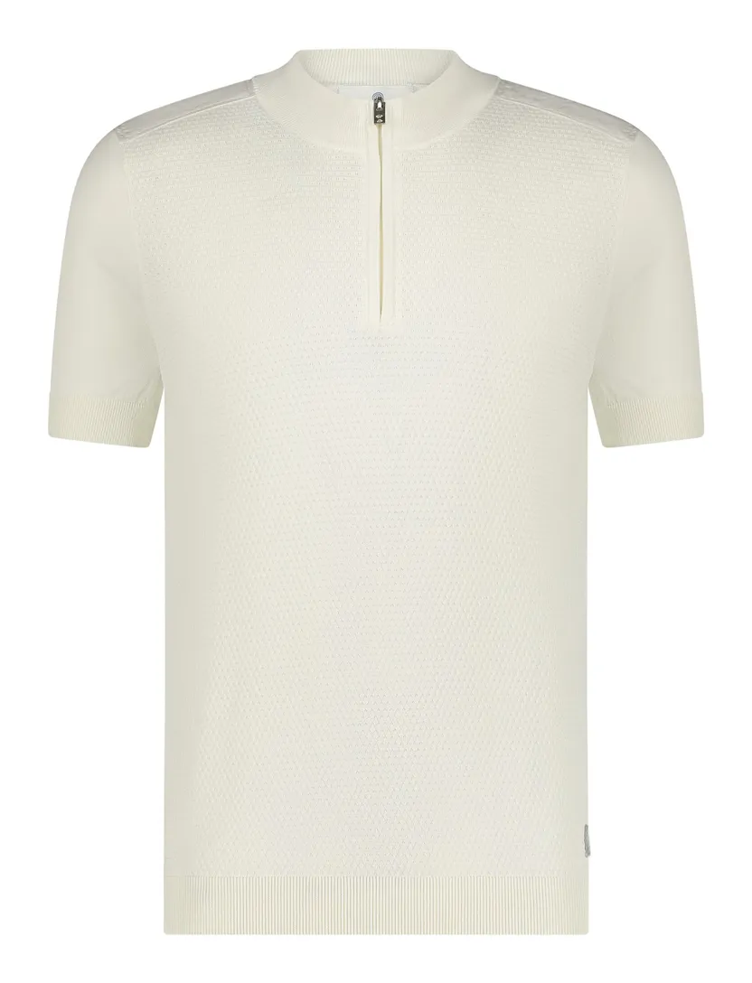 Blue Industry polo creme effen met rits hals