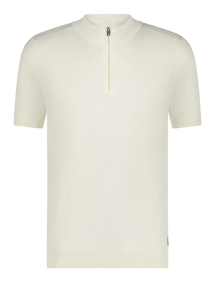 Blue Industry polo creme effen met rits hals