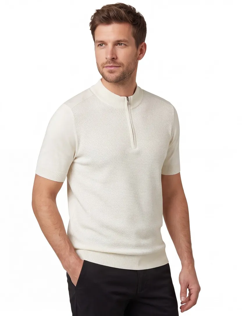 Blue Industry polo creme effen met rits hals