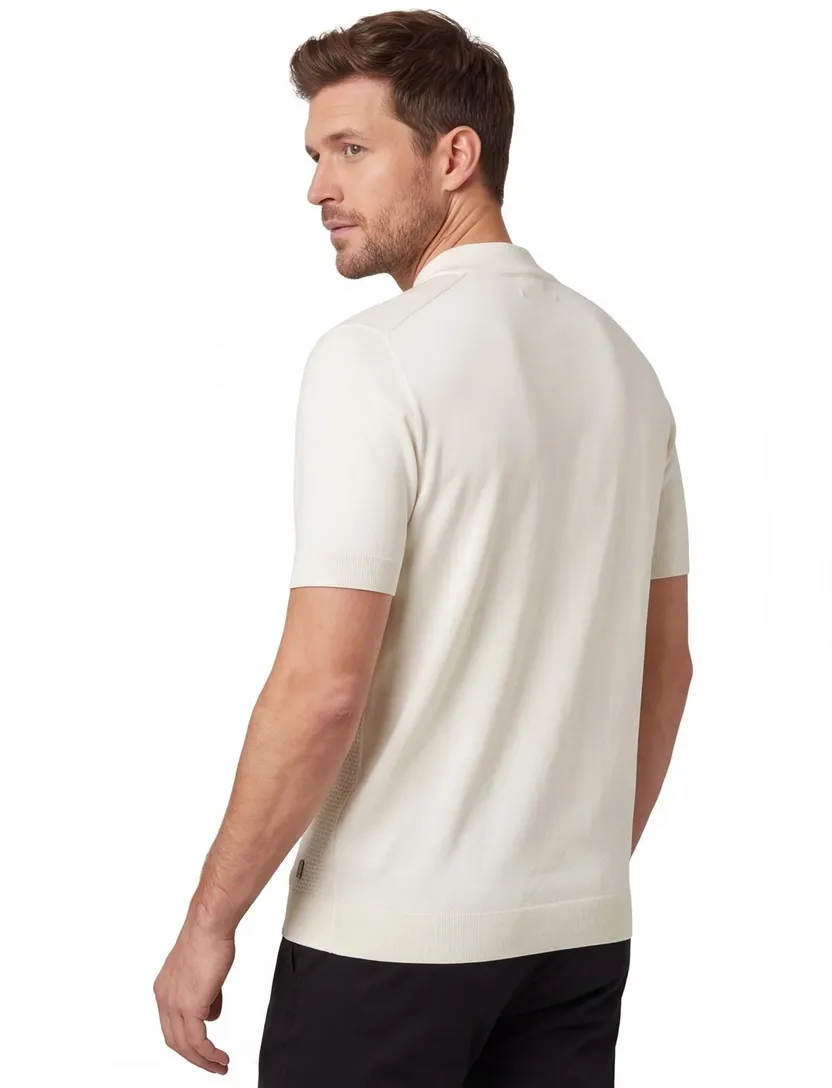 Blue Industry polo creme effen met rits hals