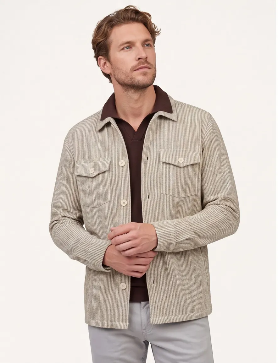 Blue Industry overshirt beige gestreept