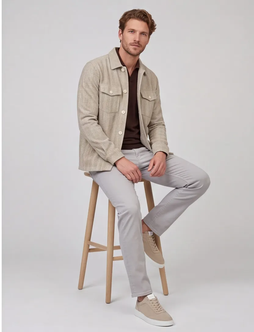 Beige gestreept overshirt Blue Industry normale fit