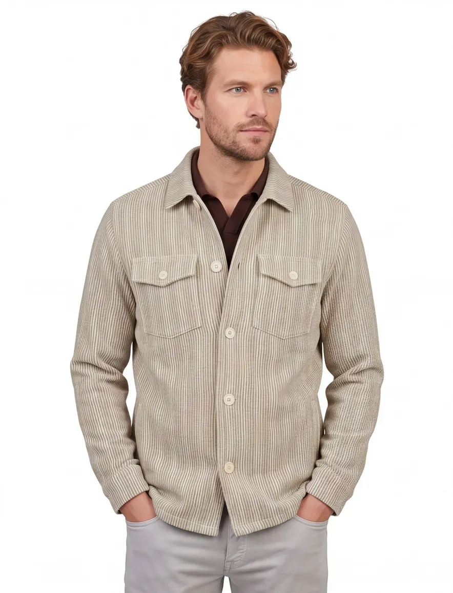 Blue Industry overshirt beige gestreept